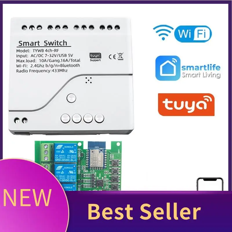 

M07K-Tuya Smart Switch 4CH Tuya Wi-Fi Switch DIY Таймер AC/DC 7-32V 4CH RF Smartlife Модуль домашней автоматизации для Alexa Google Home