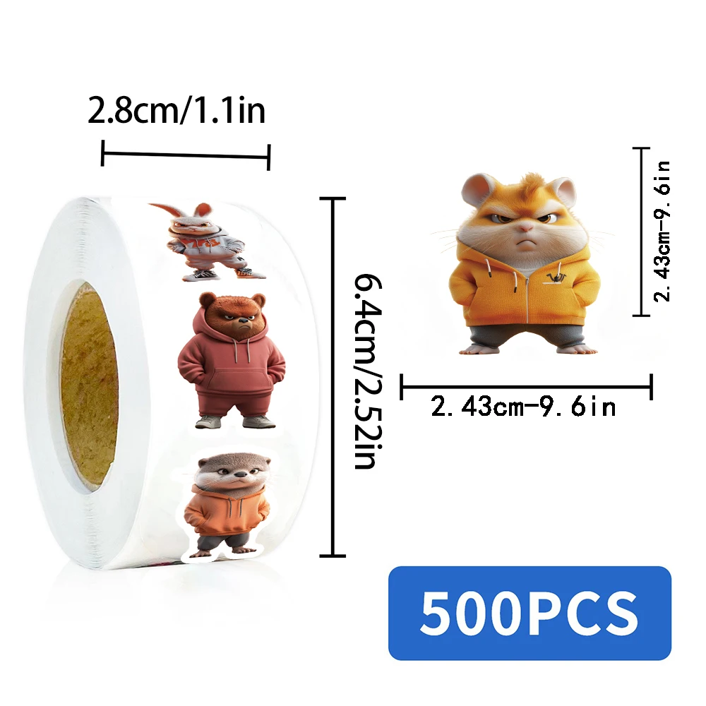 500 قطعة من ملصقات لفة مطبوعة على شكل حيوانات كرتونية قابلة للتهيج، ملصقات لفافات الكمبيوتر المحمول المبتكرة للمقهى المقاومة للماء، ملصقات جدارية فنية لتزيين الأمتعة