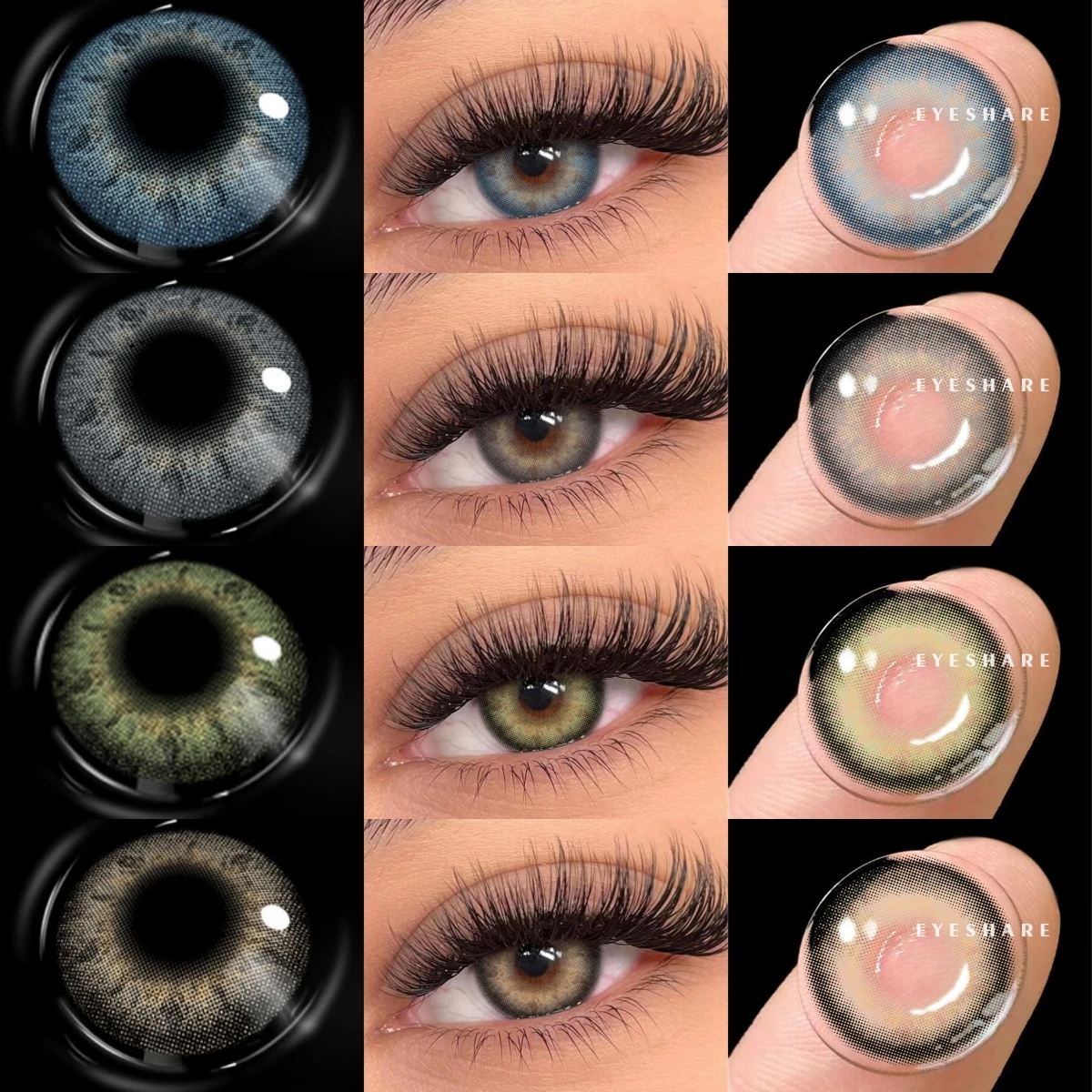 Eyeshare lentes de contato coloridas naturais de 14,0 mm para olhos, 1 par de lentes azuis da moda, maquiagem de beleza cinza, olhos marrons, contato verde