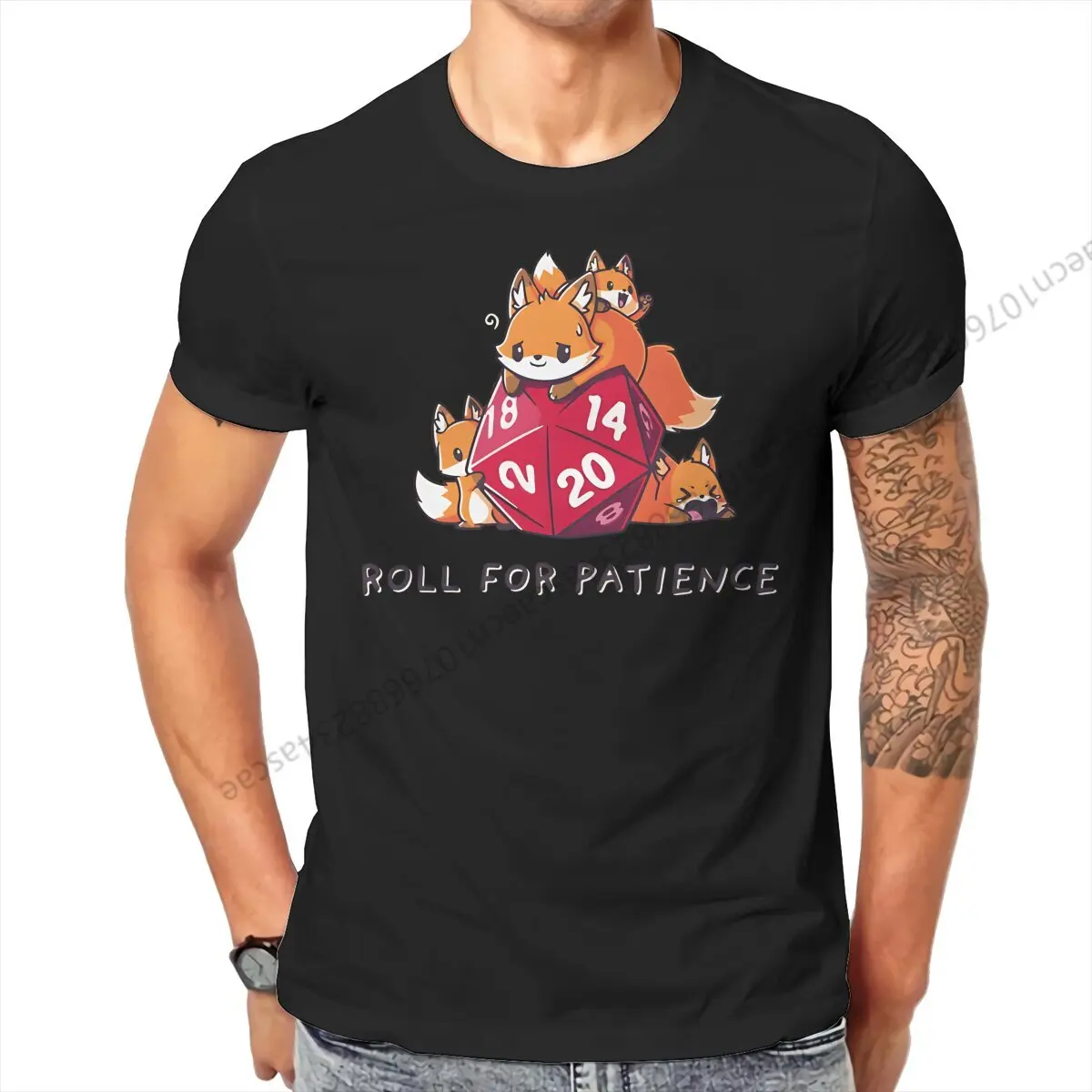 DND Cute Animals With D20 Dice Tshirt Homme Men's Clothes Cotton T Shirt For Men