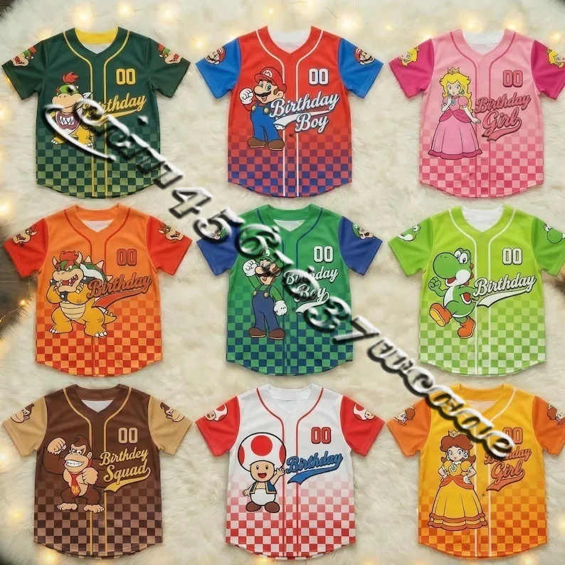 Camiseta de béisbol de la película y el juego de Bandai 2026, camiseta deportiva con temática de Luigi y Donkey Kong, camiseta oversize de verano con todos los personajes, a juego para la familia