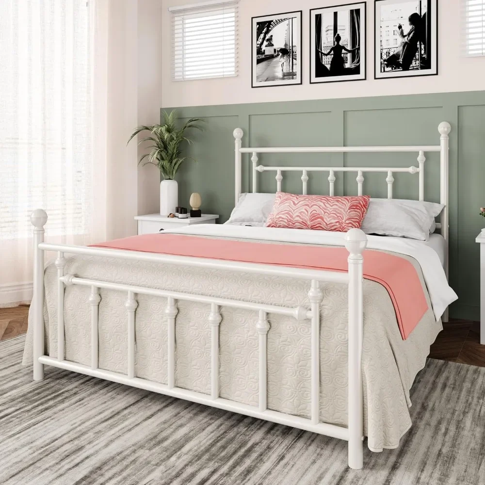 new 14 Inch High Metal Platform Bed Frame with Vintage Style Headboard and Footboard, Under Bed Storage Included