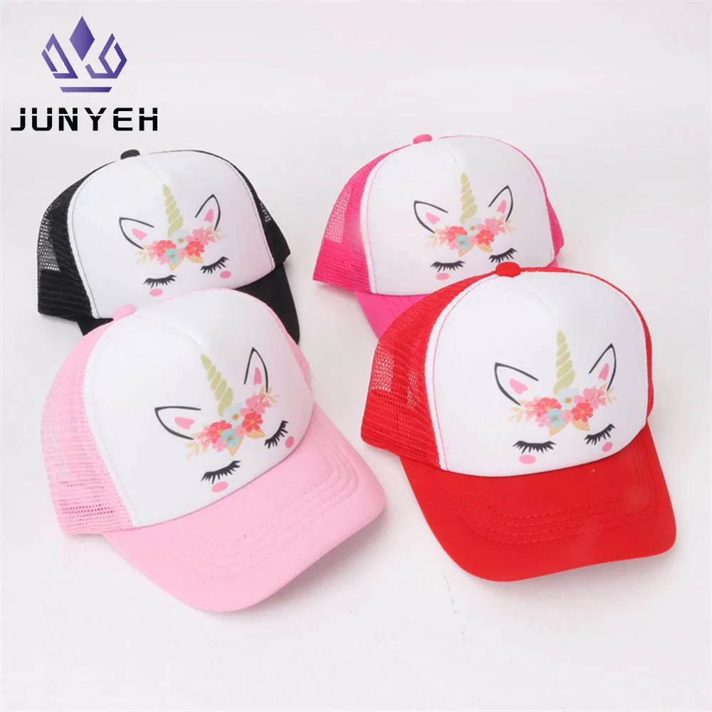 Unicorn Children\'s Hats Summer Sun Protection Mesh Hats Students Girls Peaked Caps Travel Baseball Cap For Kids 3-8 Years