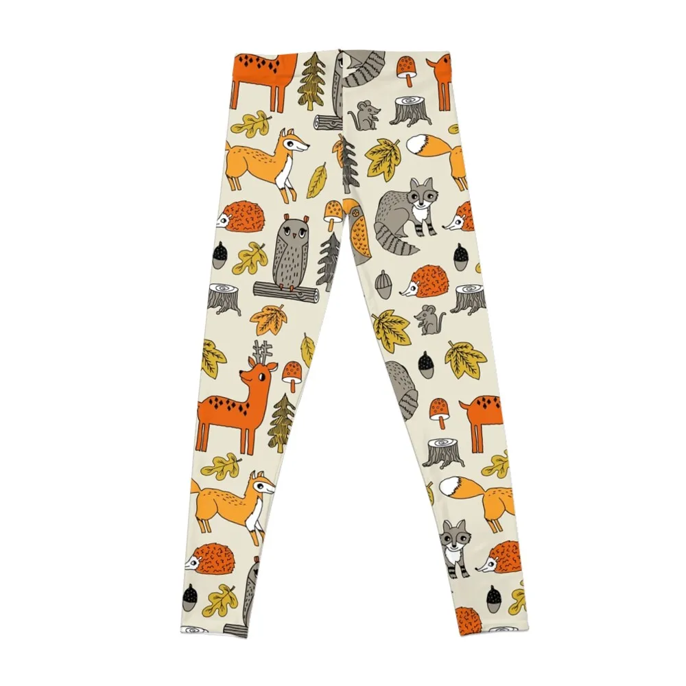 Woodland camping animal nature owl fox deer raccoon cute by andrea lauren Leggings workout clothes for Womens Leggings