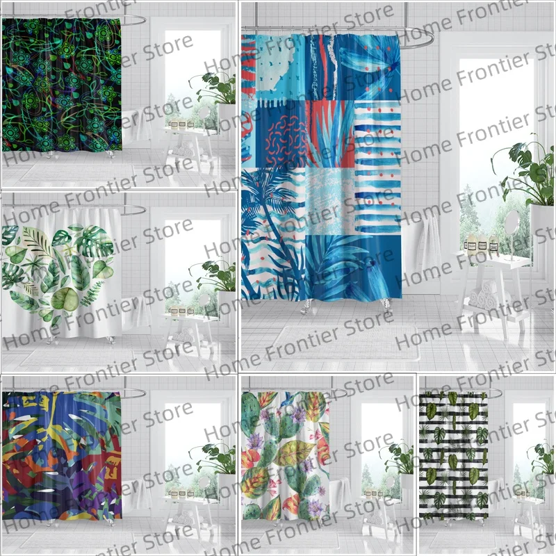 

Nature-Inspired Green Leaf Shower Curtain with Mildew-Proof Design for Bathroom Dry and Wet Separation Partition