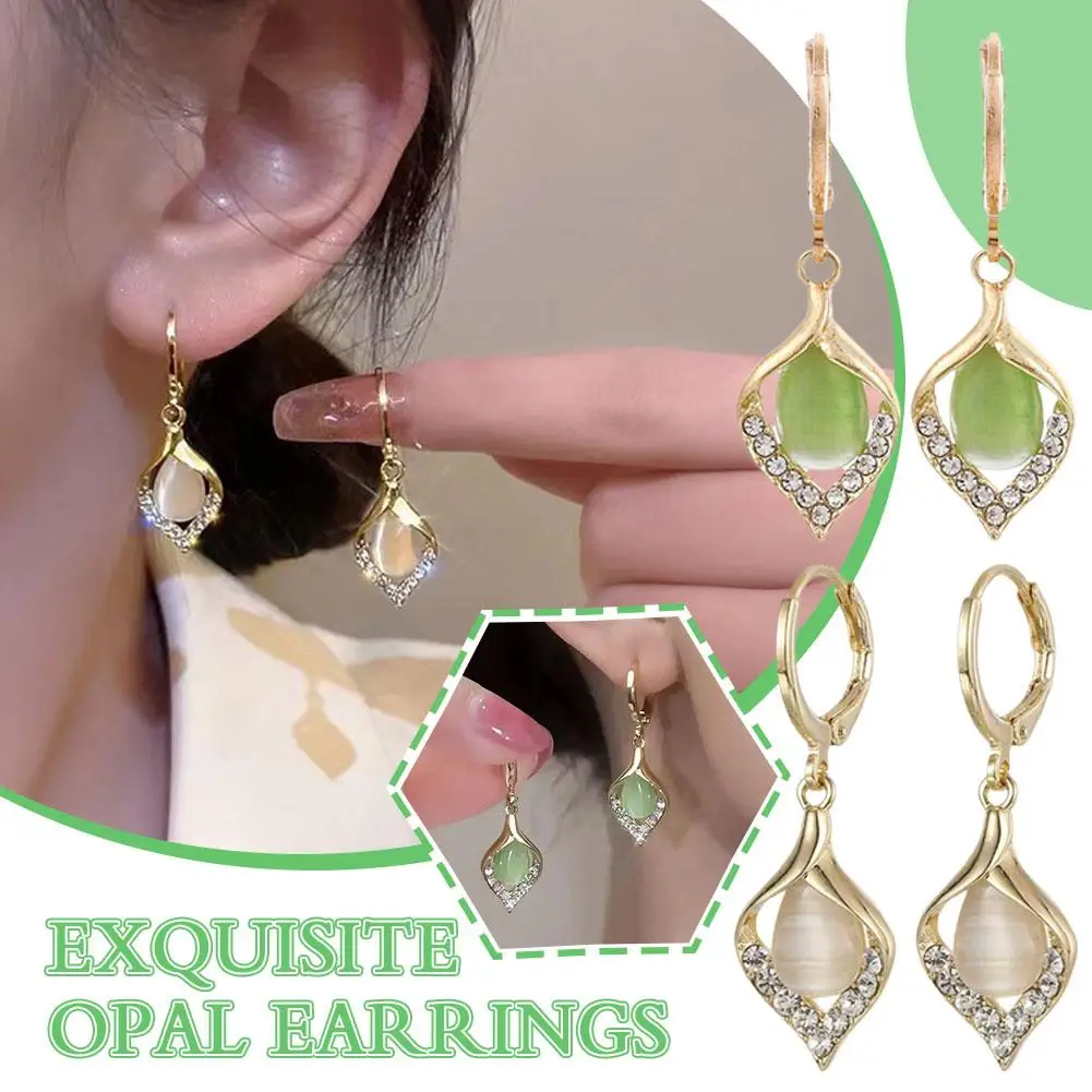 2024 New Exquisite Opal Flower Earrings For Women Fashion Zircon Earring Girls Wedding Party Temperament Jewelry