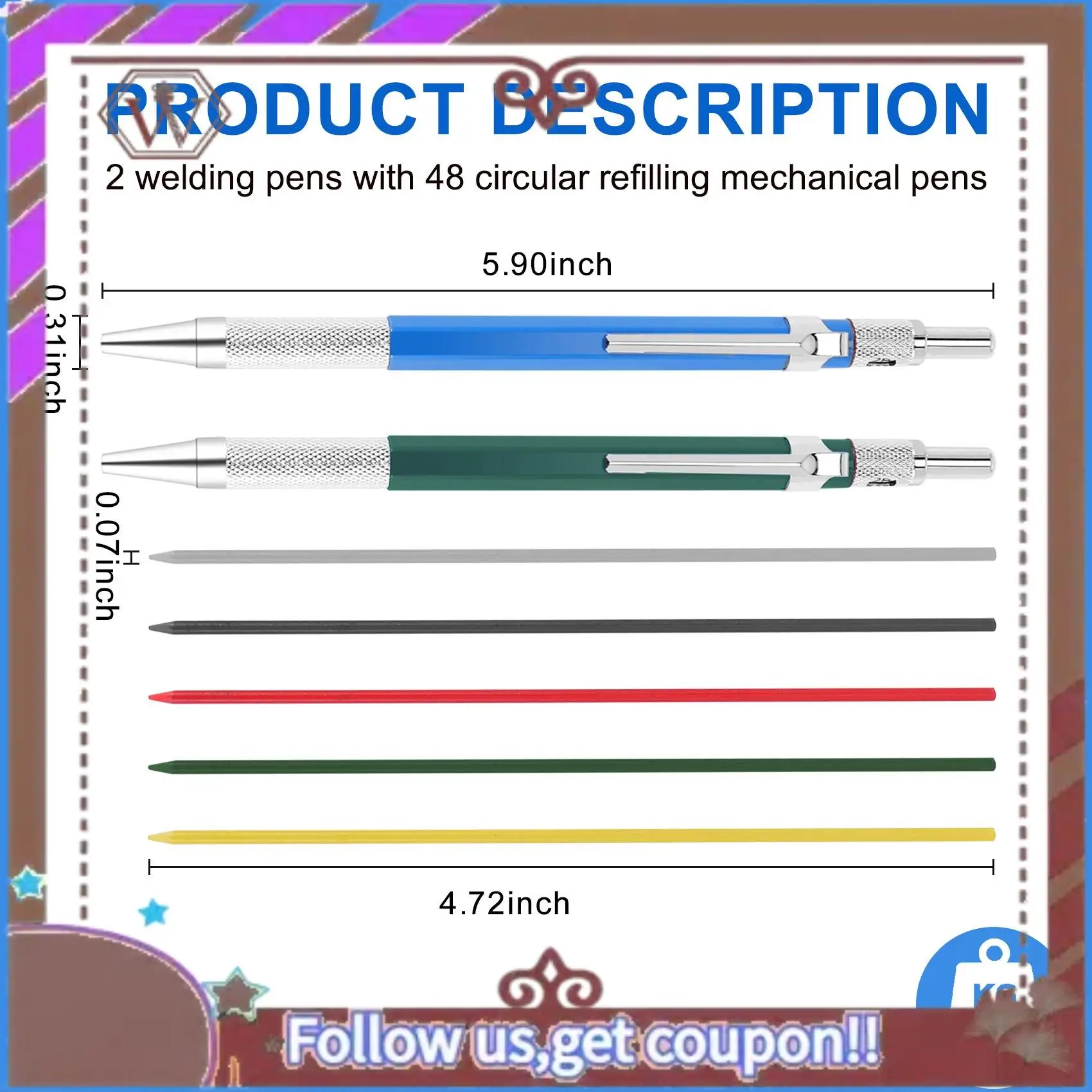 ABBG-2 Pcs Welders Pencil Mechanical Pencils With 48 PCS Round Refills For Tube Pipe Fitter Welder