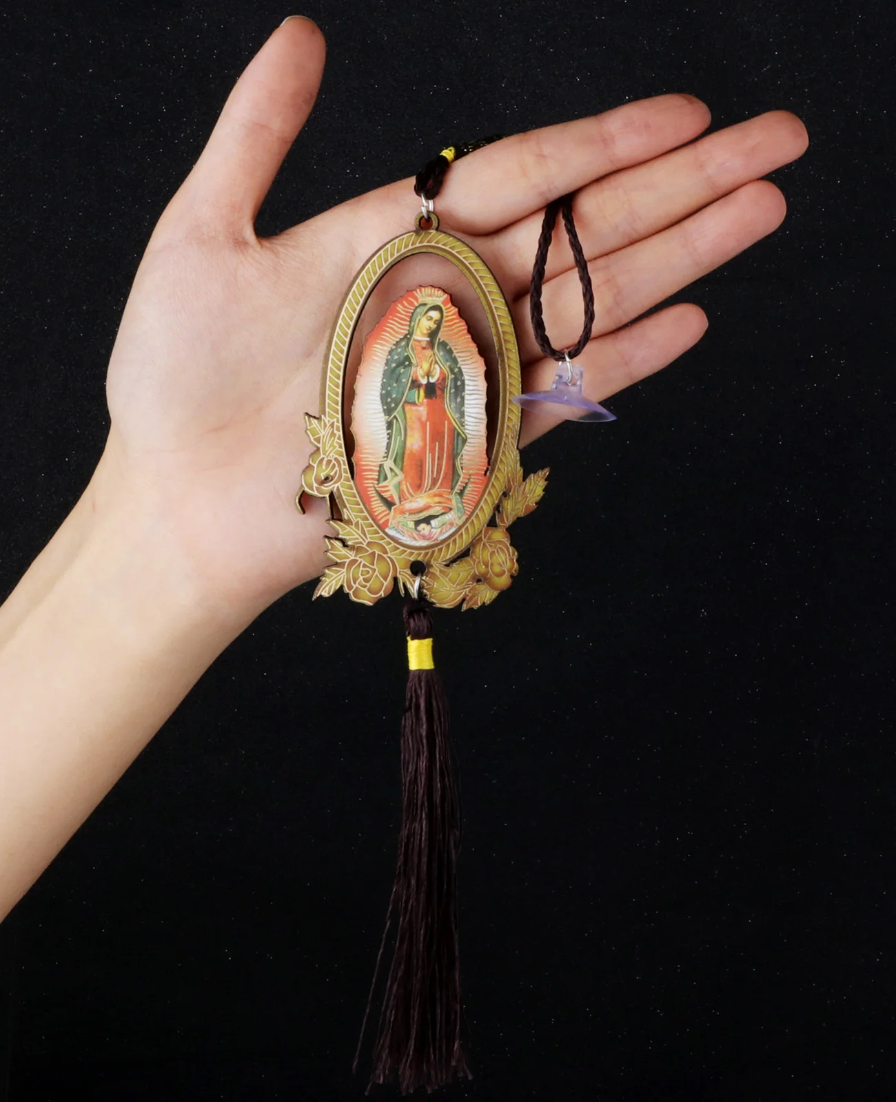 Diyalo Wooden Religious Catholic Holy Icon Our Lady of Guadalupe Pendant Car Truck Hangings Ornament Home Decor Bless Safty Gift