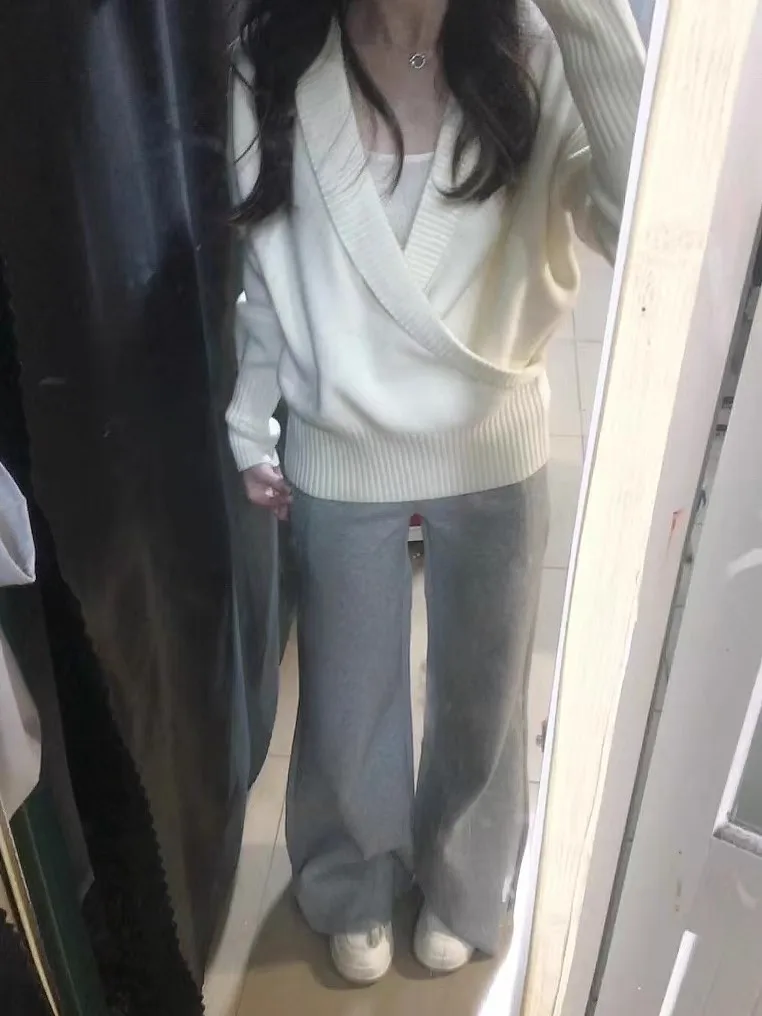 

Korean Sle Long Sve Knitted Sweater Women's Slim Fit V-Ne Top Warm Soft Fabric Autumn Faion Inner Wear Base irt