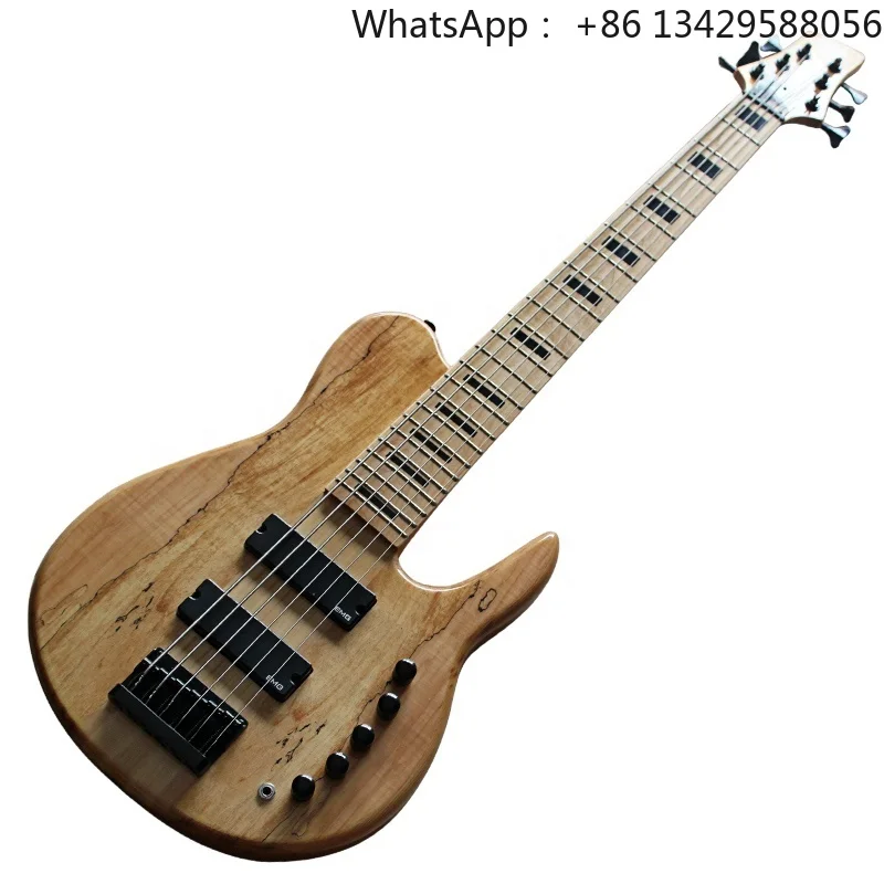 Flyoung 6 String Electric Guitar Bass Neck Through Body Bass Guitar Spalted Maple Veneer Bass