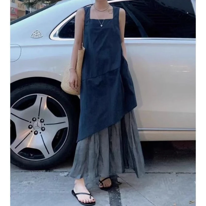 

Splicing Short Sleeved Dress New Women's Summer Beach Vacation Long Skirt