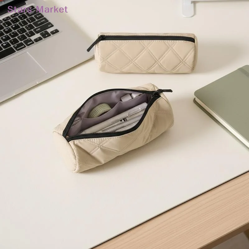 New Quilted Pencil Case With Multiple Trendy Colors And Durable Smooth Zipper Perfect For Students School Study Office Daily Use
