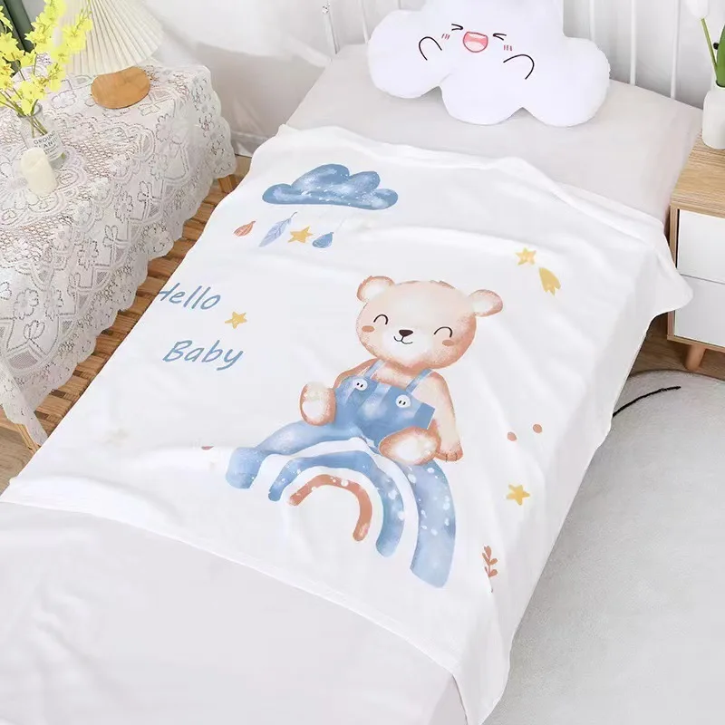 Summer Soft Breathable Bamboo Fiber Baby Bath Towel Cartoon Printed Pattern Newborn Wrap Towel Children Nap Small Cover Blanket