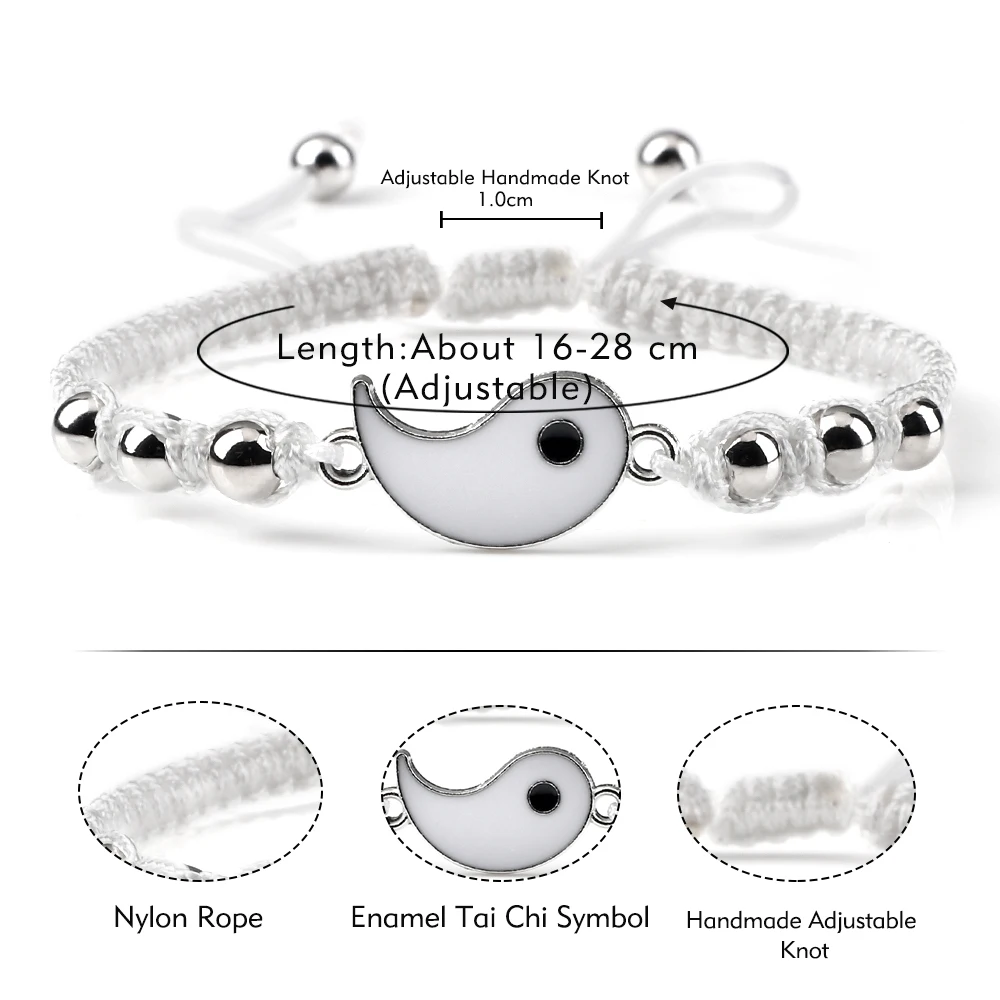 Tai Chi Yin Yang Couple Bracelet Adjustable Size Matching Lover Black & White Braided Bracelets & Bangles Friends Jewelry Gifts