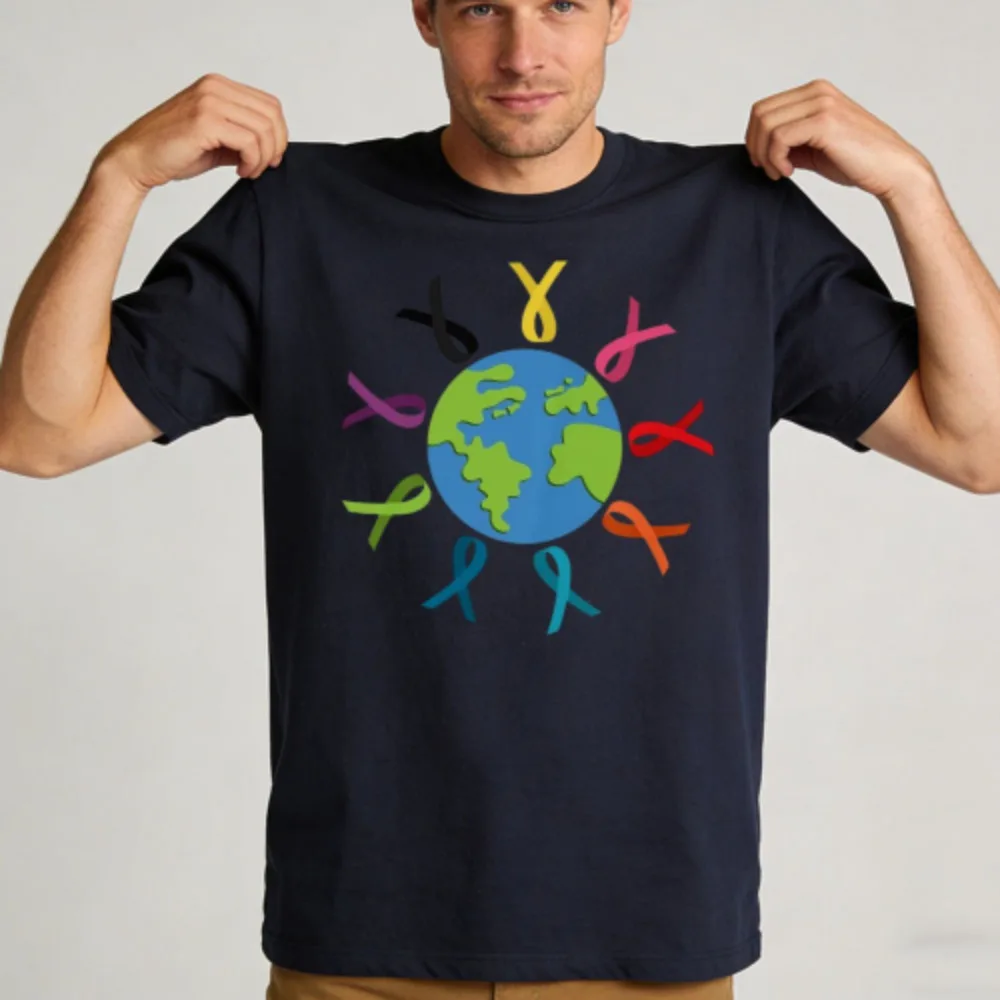 Earth Awareness Ribbons Colorful Design Summer Casual Fashion Men T-Shirt Cotton Short Sleeve Unisex Top Gift For Charity Events