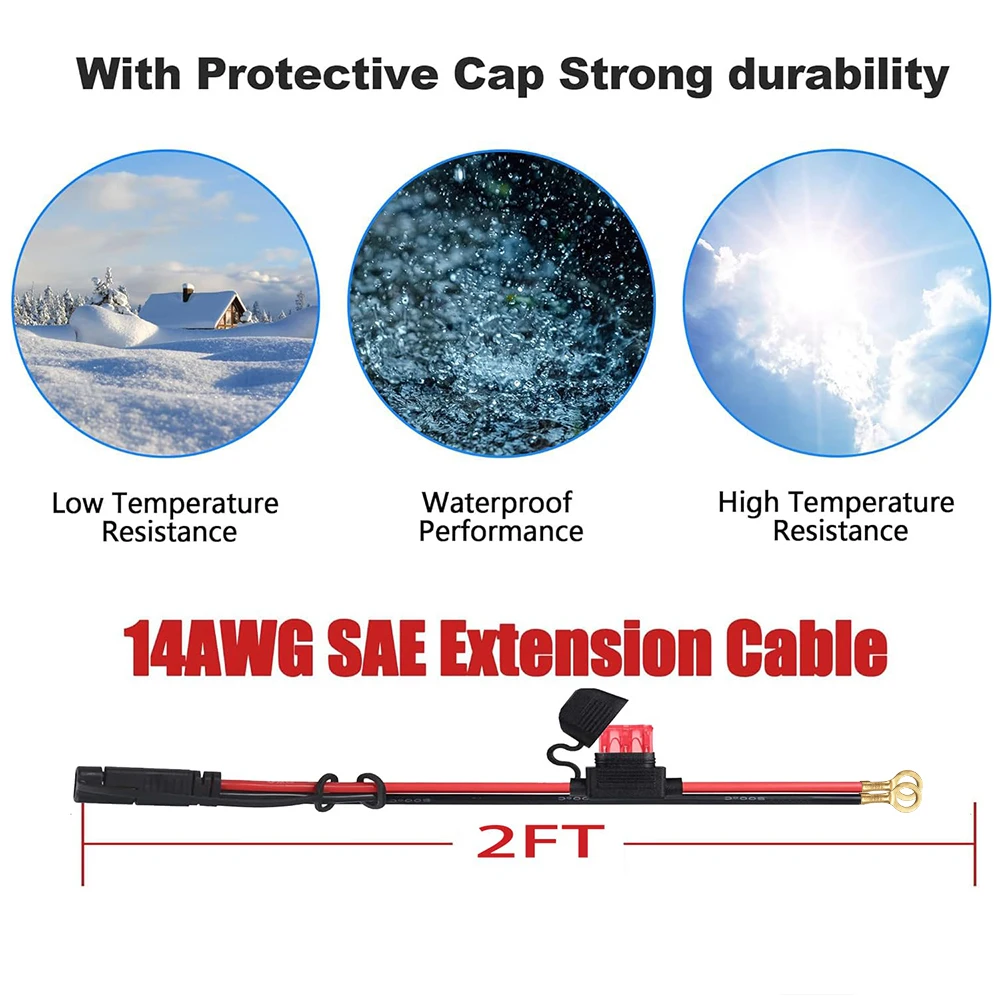 10A Fuse 18Awg 60Cm Sae To O-Ring Terminal Wire Harness Car Charger Battery Extension Cable for Solar Panels Motorcycle Car Rv - view 5