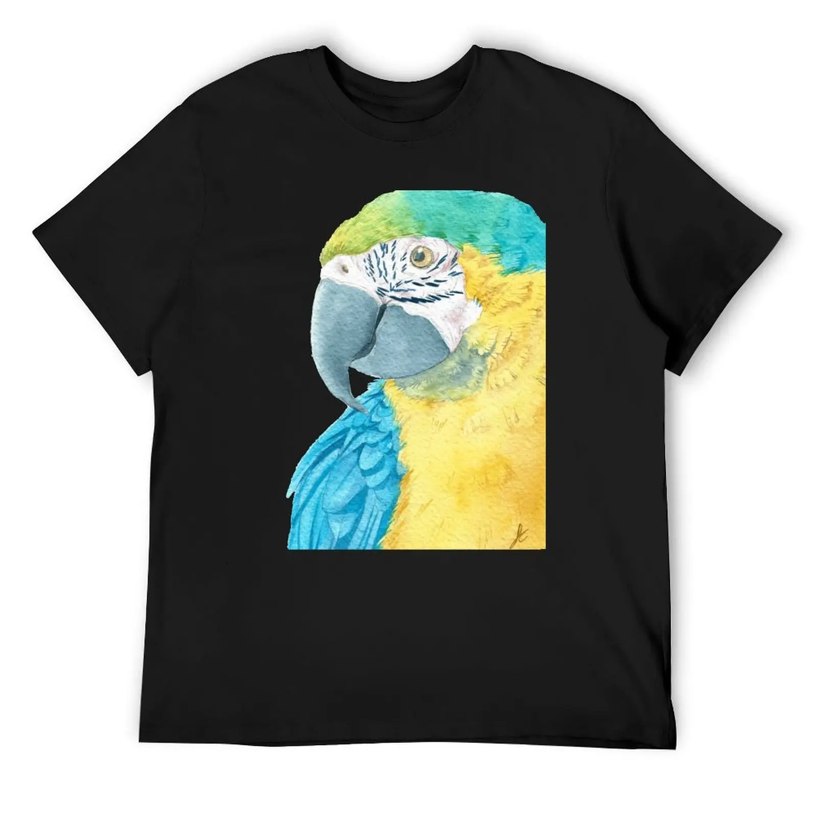 Синий и золотой макав - акварельная футболка с портретом попугая, одежда в стиле хиппи, забавная рубашка, хлопковые винтажные футболки, мужские хлопковые футболки