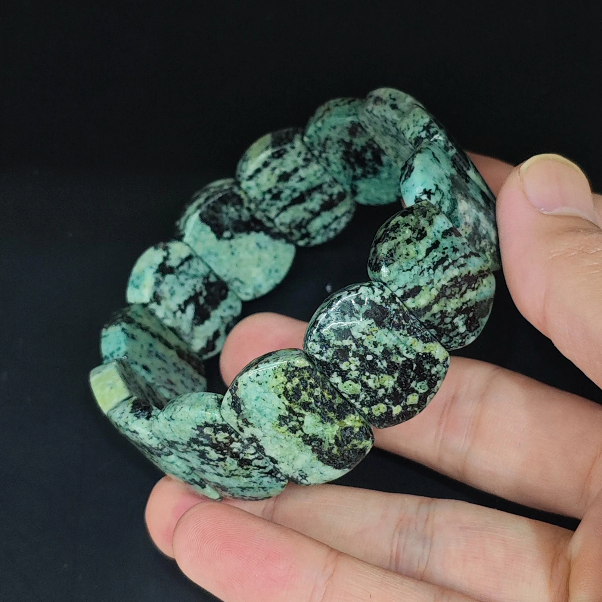 Natural Peacock Jasper Bracelet 24mm Peacock Eye Segment Bangle Oval Rectangle Block Speckled Gemstone Stretch Gift 16-22cm
