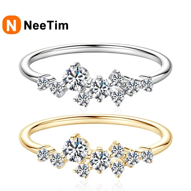 

NeeTim Full Moissanite Eternity Ring 925 Sterling Silver with Yellow White Gold Plated Lab Diamond Rings For Women Fine Jewelry