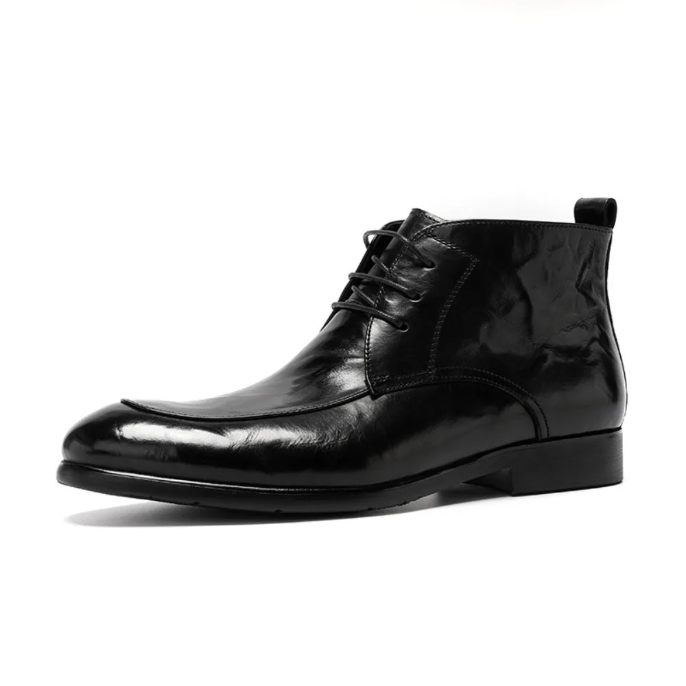 Premium Handmade Mens Boots Genuine Fetal Cow Leather High Top Casual Hand Textured Short Ankle Boots