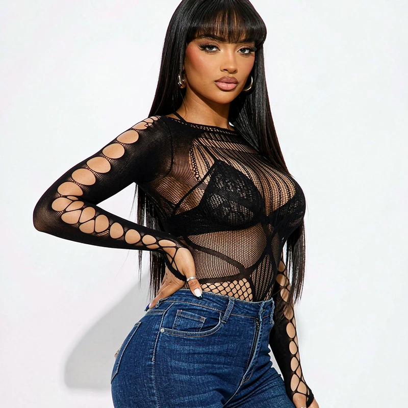 Hollow Out Fishnet Beach Cover Up Bodycon Dress, Sheer Mesh Festival Swimwear for Women Summer
