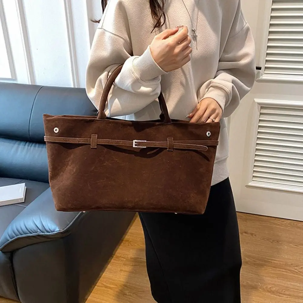 

Cute Korean Style Suede Shoulder Bag Tote Bag Solid Color Matte PU Handbag Ethnic Style Large Capacity Underarm Packs Outdoor