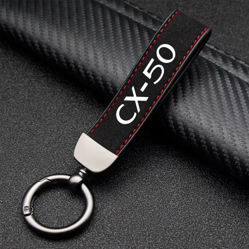 Car Styling Key Chain Carbon Leather Logo Keyring Anti-lost Key Holder Accessories For Mazda CX-50 CX50 2024 2025 Key Pendant