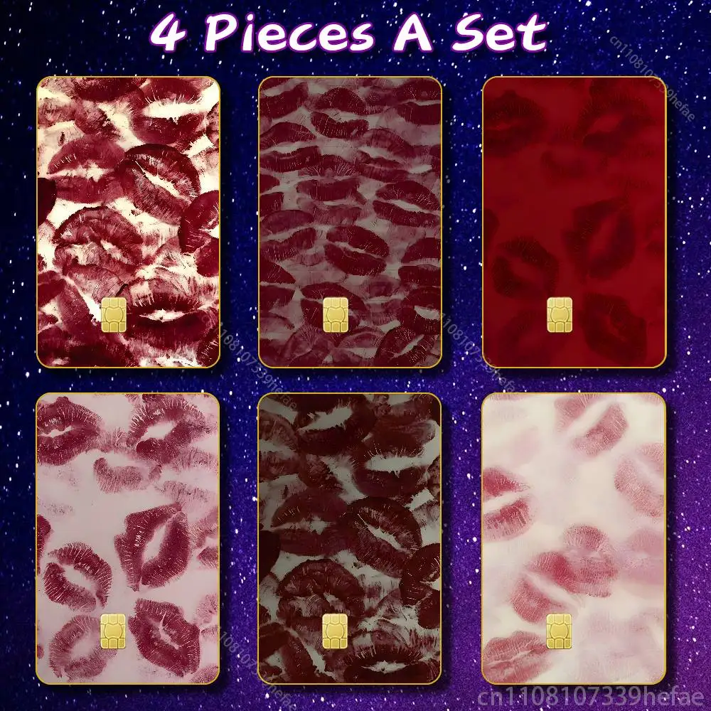 

Valentines Wine Red Lip Print Bank Credit Cards Bus Pass Stickers Cool Decoration Waterproof 4PCS Card Protective Film