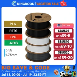 KINGROON 3D Printer Filament PLA PETG TPU ABS 5KG Bundle Black White Gray 1.75mm No bubbles Plastic 5 roll 1kg , Random Spool
