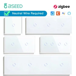 BSEED ZigbeeTouch Switches Series Wall Smart Light Switches Blue LED Backlight Glass Sensor Screen Tuya APP Switches EU Standard