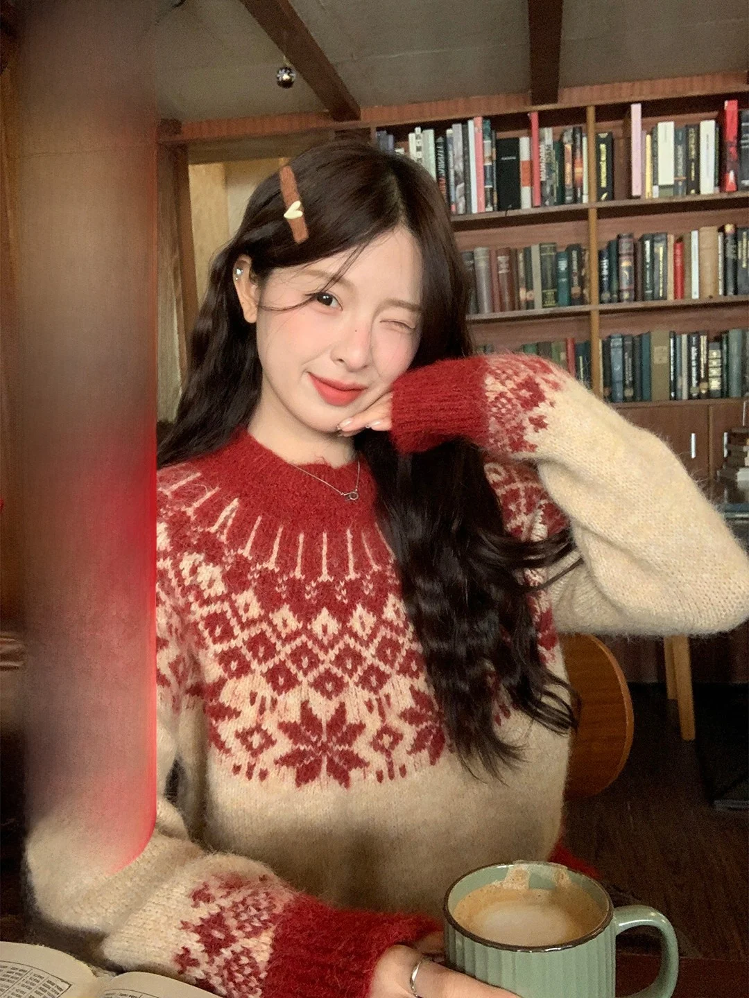 

Retro Fair Isle Knit Sweater Women's Winter Faion Soft Cozy round Ne Pullover White Enhancing Korean Sle New Year's Outfit