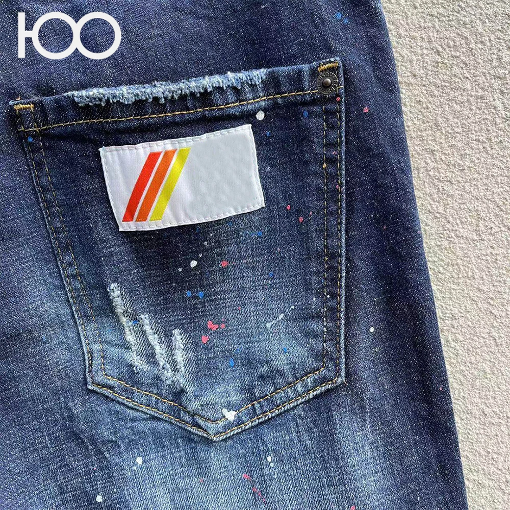 D316chareiharper100  Men's jeans  Summer thin stretch three part denim shorts for men's casual Korean version loose fit slim fit