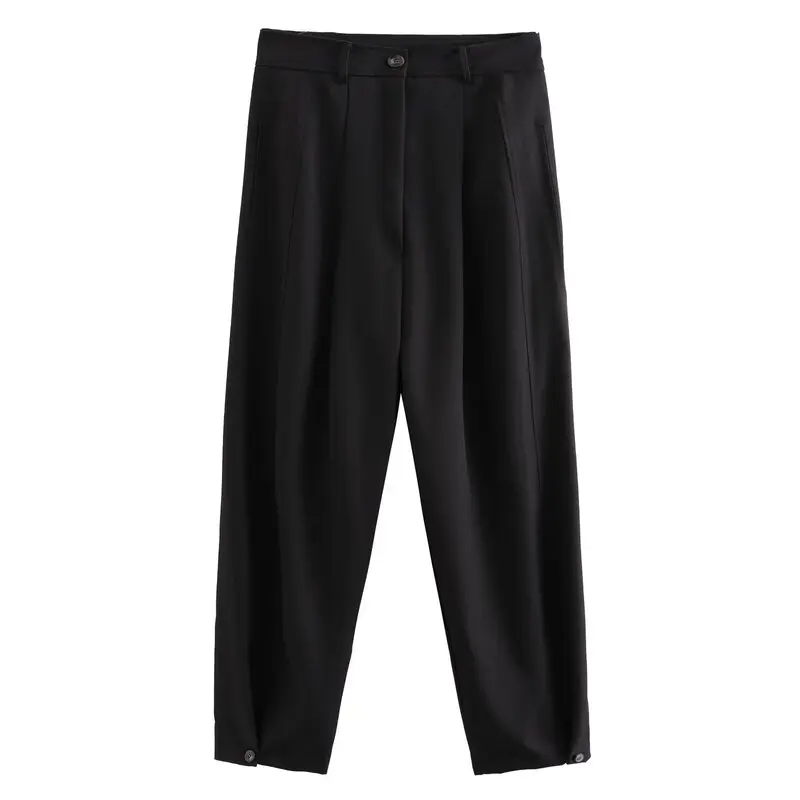 

High Waist Pleated Design Loose Casual Pants Women's Button Decorated Trousers Summer 2024 Commute Sle Thin Fabric