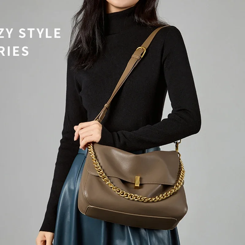 Nuova borsa a tracolla con catena in vera pelle di mucca per donna Borsa a tracolla a tracolla di grande capacità Borsa a tracolla di design di lusso