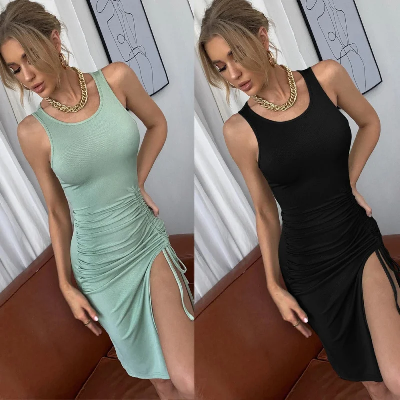 

YQ1-Women's Sexy Mini Dress2026In Stock Mint Green Slim Fit Split Sexy Knitted Dress