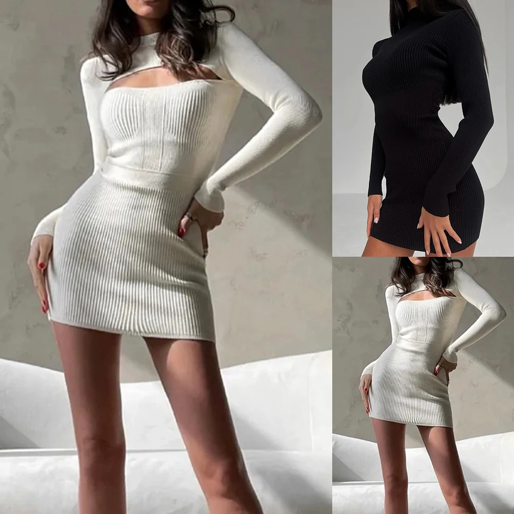 美容デイリードレス女性服センターカラー女性のための中空セクシーなストリップドレス長袖 Y2K スタイル冬
