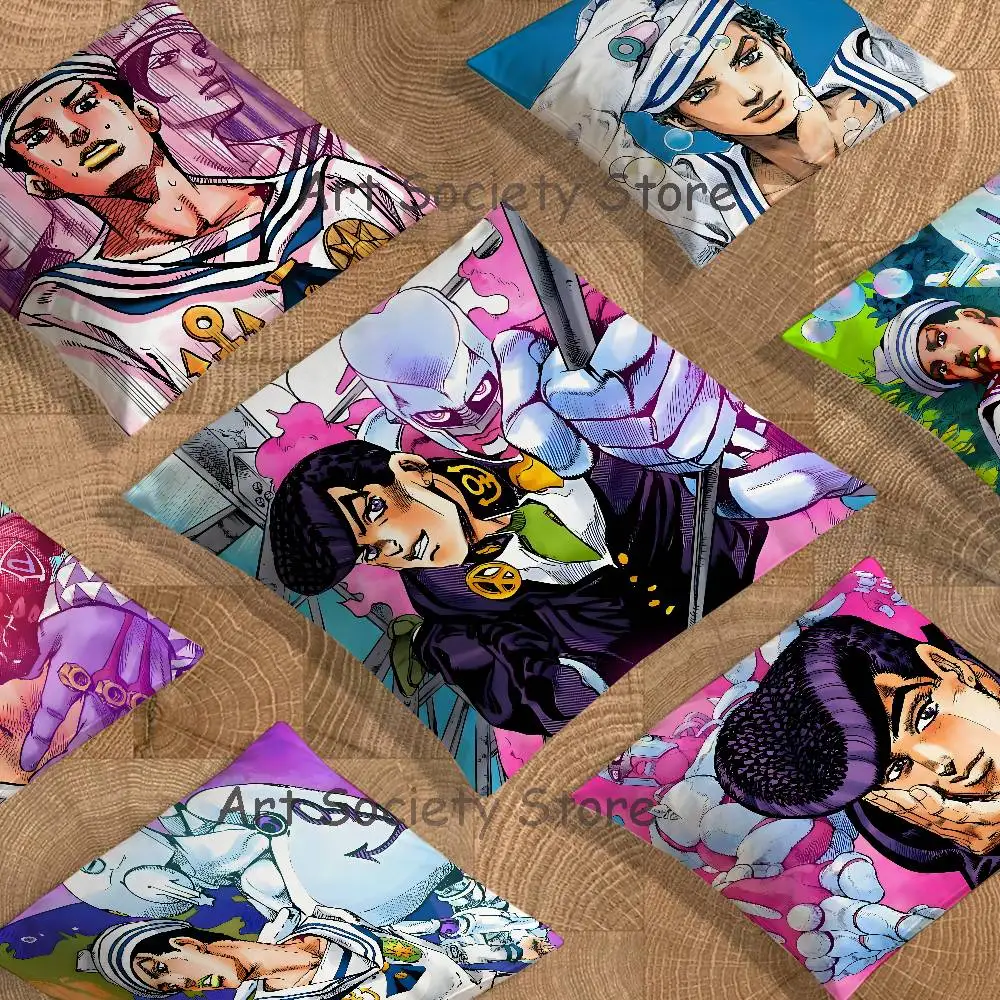 J-JoJo J-Josuke Higashikata Pillow Case Square Double-Sided Printing Short Plush Sofa Cushion Cover Bedroom Office Sofa Gifes