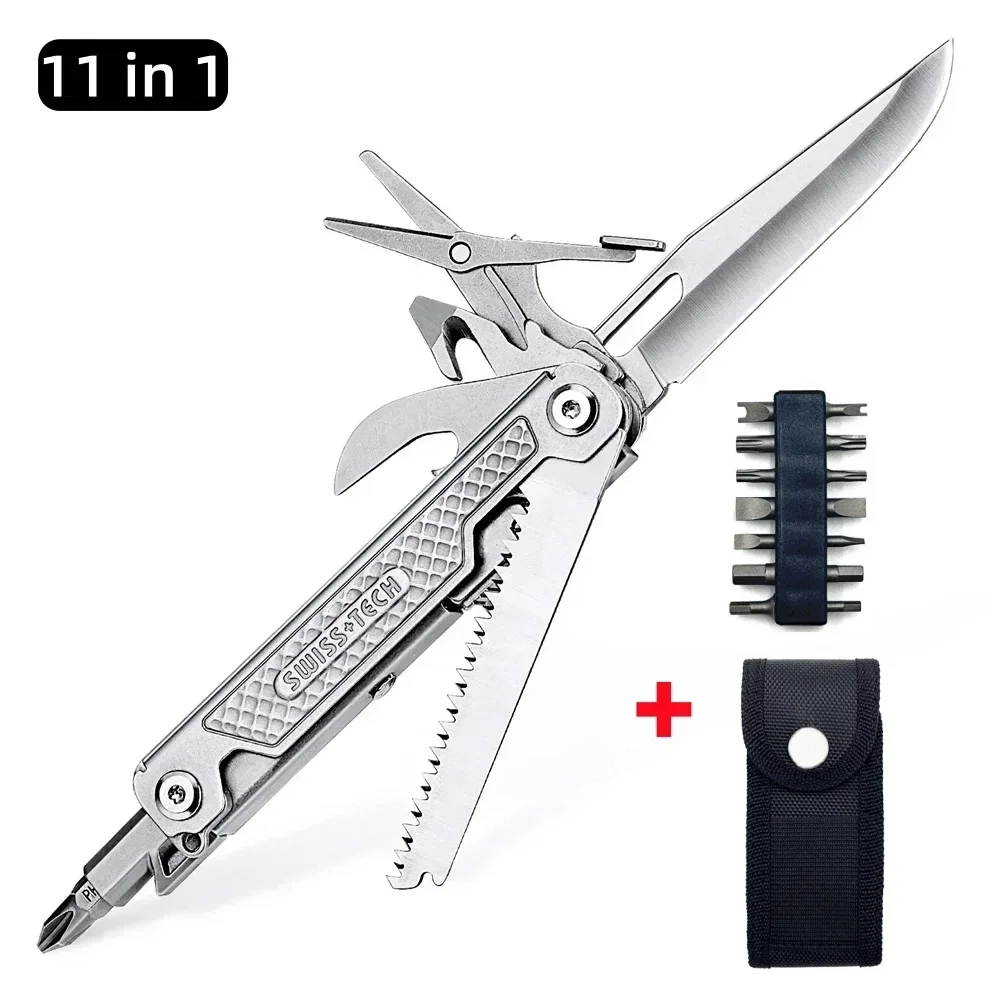 SWISS TECH 11-in-1 schaar, schroevendraaier, mini-messetje, draagbaar gereedschap voor buitengebruik, survival, kamperen, EDC-gereedschap en gadgets