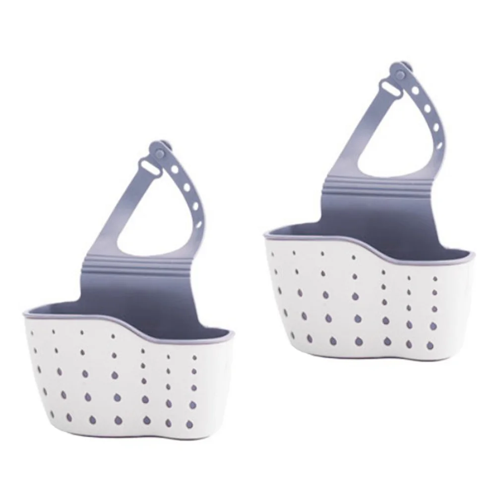 

2Pcs Sink Hanging Drain Basket Kitchen Sink Storage Shelf Rust Resistant Dual Tier Organizer for Sponge Washcloth Holder