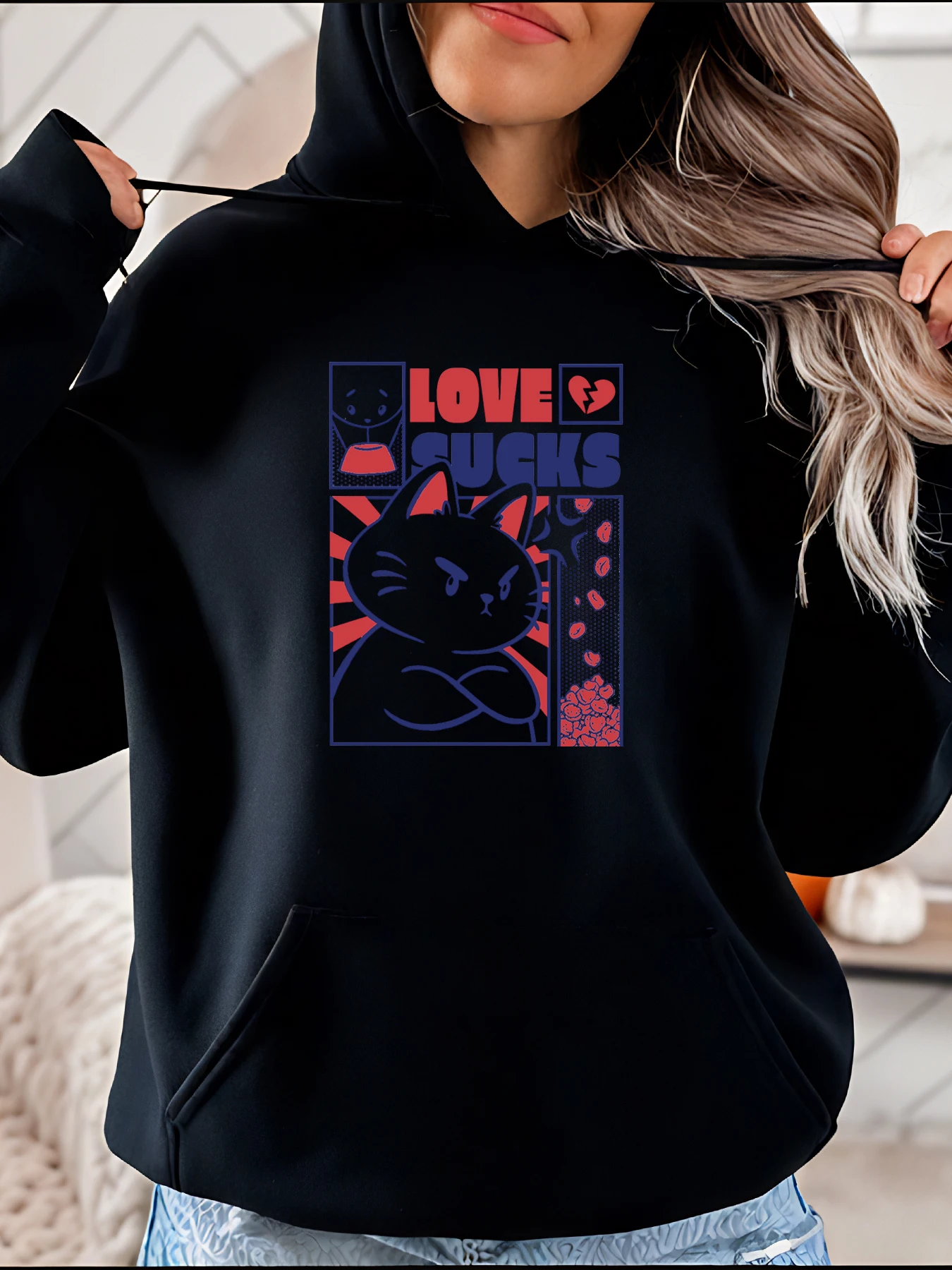 

Толстовка с принтом кошки Love Sucks, унисекс, повседневная уличная одежда, модная толстовка для женщин и мужчин 280