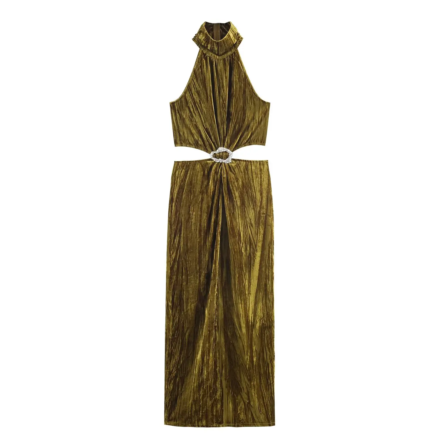 BSAY Velvet dress women's clothing autumn winter new high neck jewelry inlaid sexy opening Chic Female France evening dresses