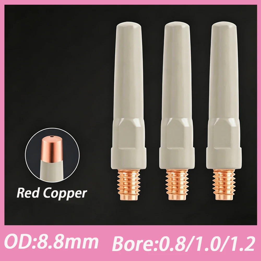 10Pc With Coating Protect Welding Contact Tips 0.8/1.0/1.2mm Copper Nozzle Tip 40/45mm Welding Tool Parts OD8.8mm Thread M6x1.0