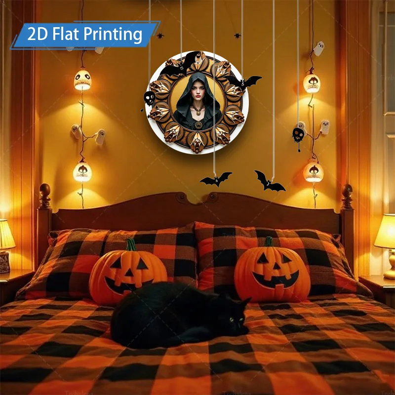 Targa in metallo da 1 pezzo, targa in metallo decorativa con stampa piatta in stile gotico di Halloween da 4x16 pollici