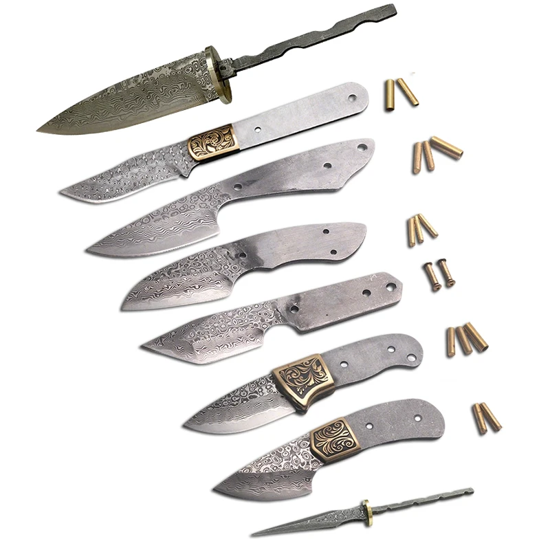 Hand Forged Damascus Steel Knife Blanks Fixed Blade Utility Knife Blade DIY Crafting Knife EDC Cutter outdoor Tools