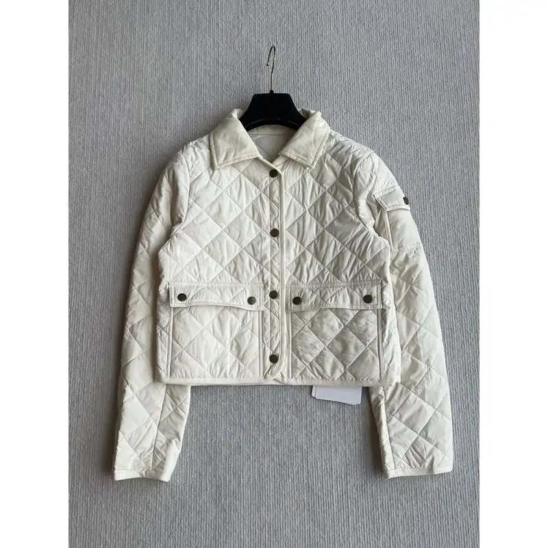 

2026 Warm Plaid Laps Old Money Style Pattern Lightweight Cotton-padded Jacket Rimbed White Jacket