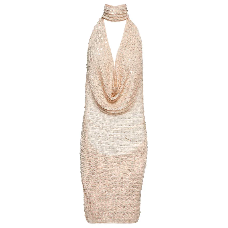Ele Bal cekinowa seksowna sukienka z dekoltem w serek, odkrywająca plecy, obcisła spódnica z wysokim stanem, wiosenna moda dla młodych kobiet