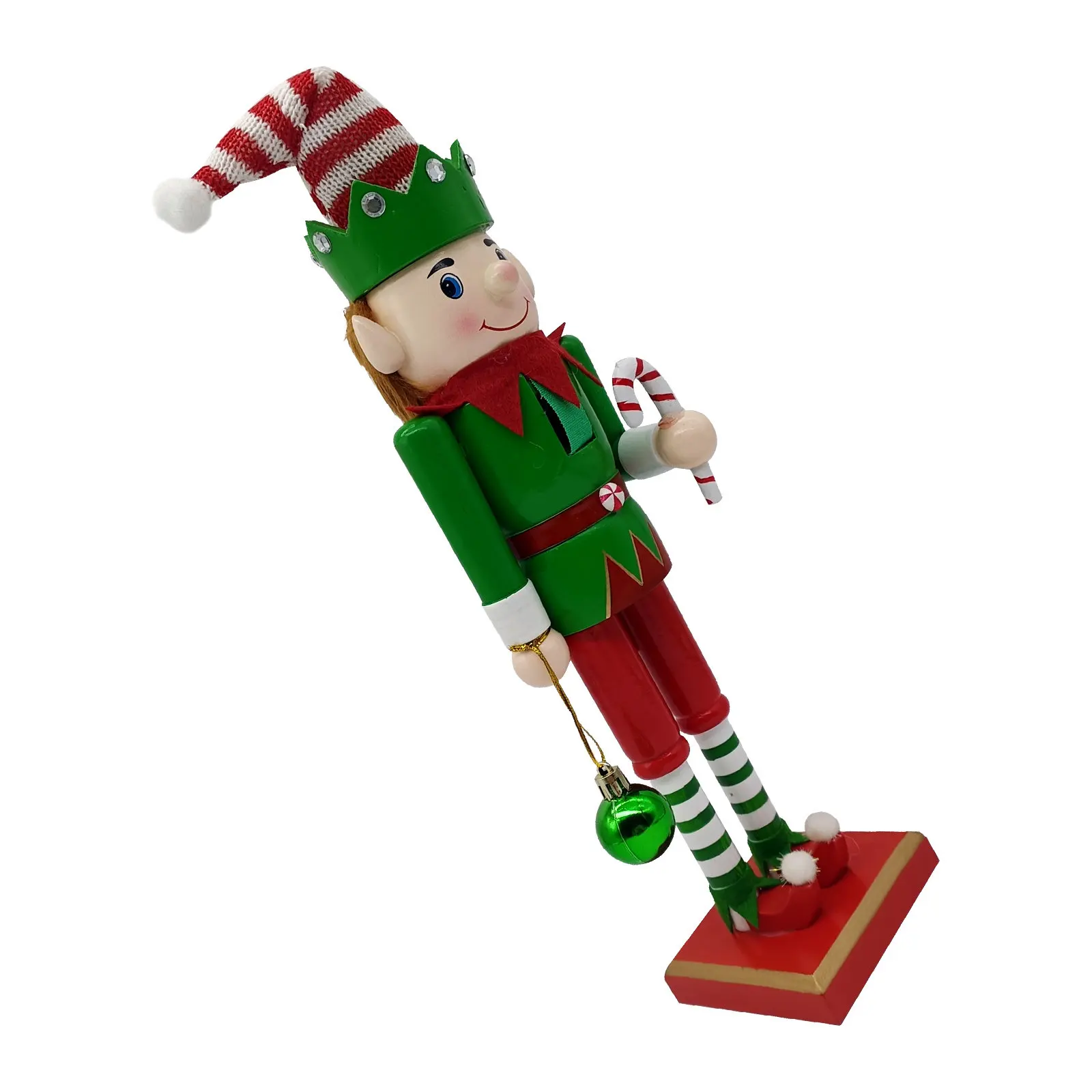 

Деревянная рождественская фигурка-солдатик-лешенок с яркими цветами и традиционным дизайном эльфа для декора офисного стола, полки, каминной полки на Рождество