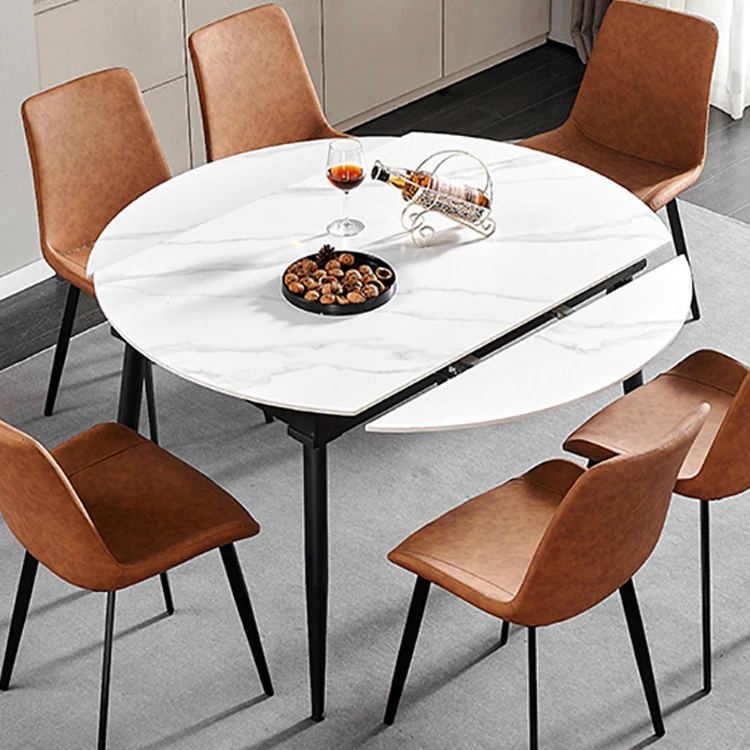 

！@Wholesale Special Low Price Wholesale White Sintered Stone Dining Table Round Extendable Vietnam Furniture Dining Table Set