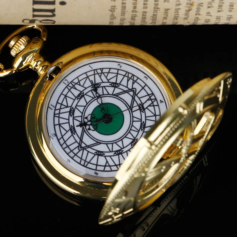 أنيقة الذهب ساعة جيب كوارتز قلادة قلادة مع نمط جوفاء غامض الرجال والنساء هدية Relojes دي Bolsillo #4