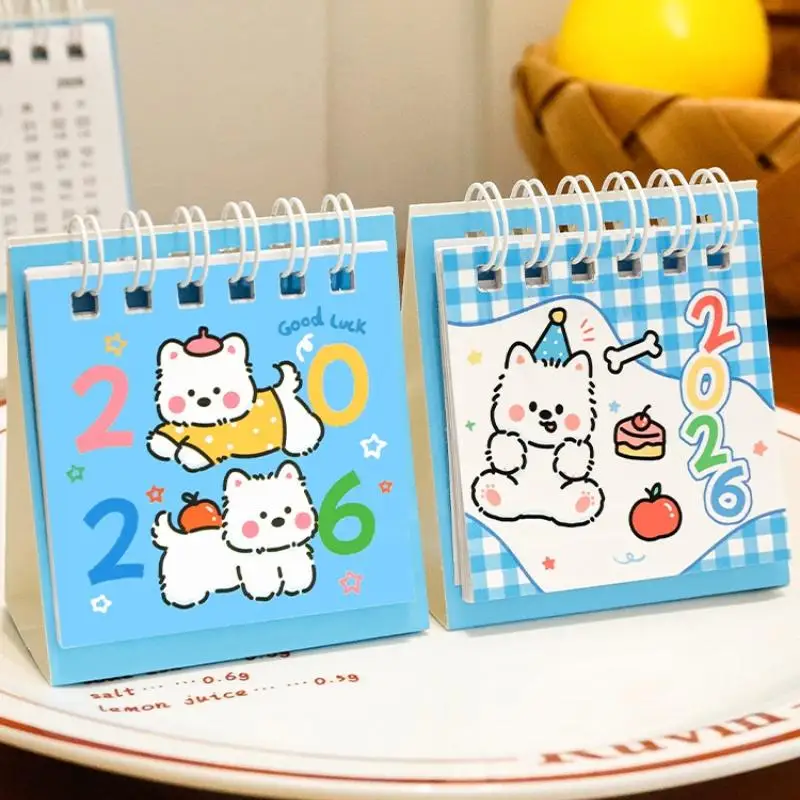 Calendario da tavolo piccolo Ins semplice da 2026 anni Calendario simpatico cartone animato per cani Calendario tascabile portatile Programma Decorazione desktop Regali